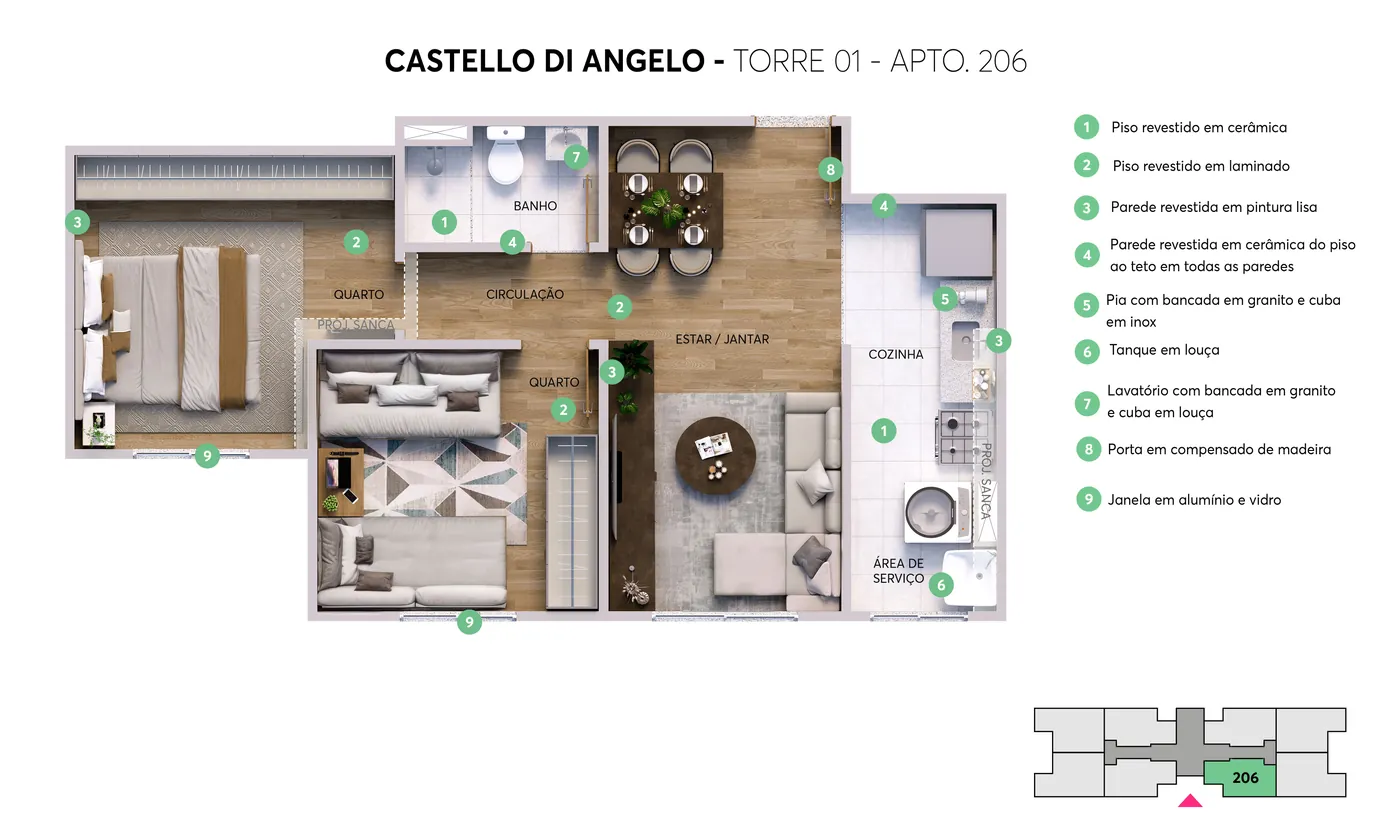 Planta do apartamento 206, Torre 01