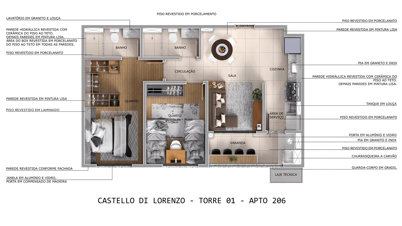 Planta do apartamento 206, Torre 01