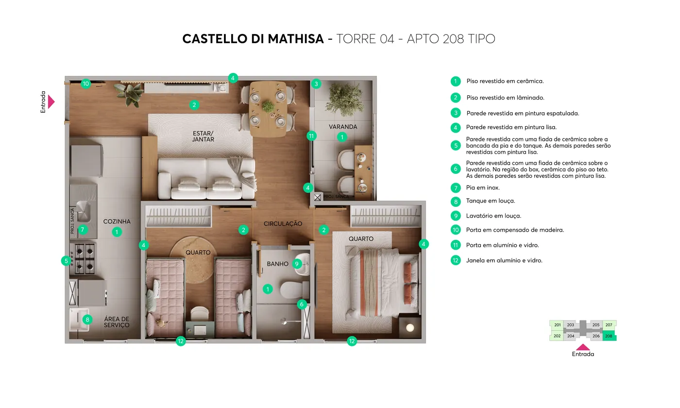 Planta do apartamento 208 tipo, Torre 04