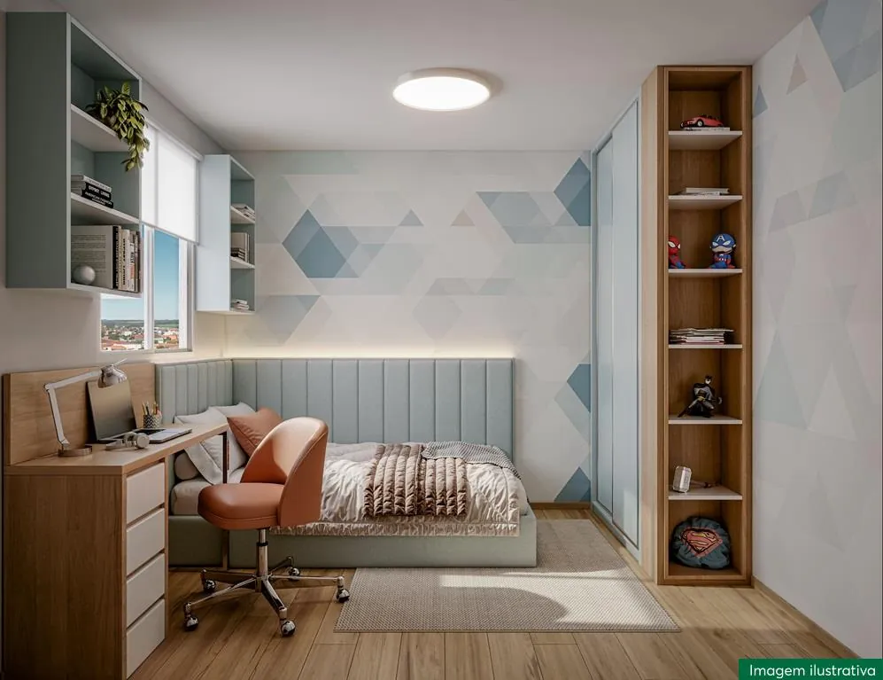Quarto de solteiro com escrivaninha