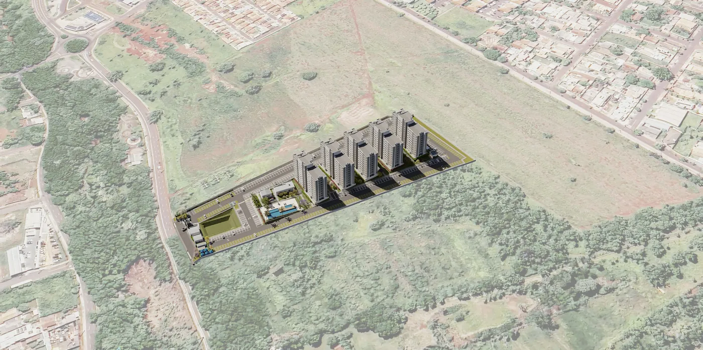 Implantação vista de cima, sobre o terreno