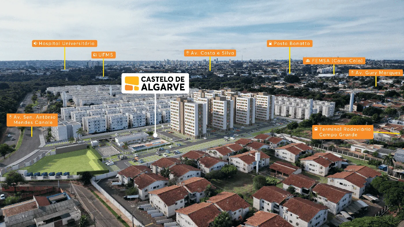 Vista aérea com os pontos de referência do bairro
