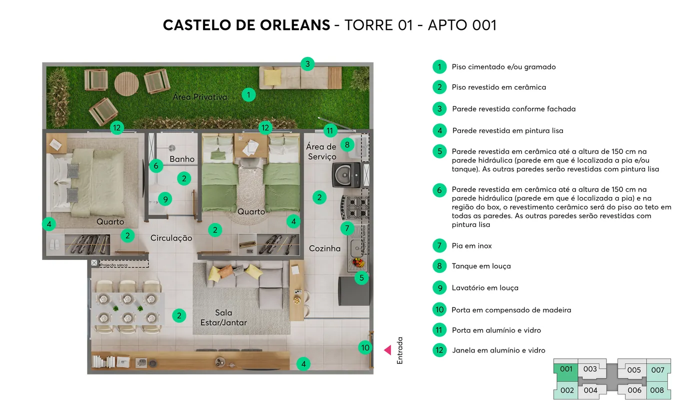 Planta do apartamento 001, Torre 01