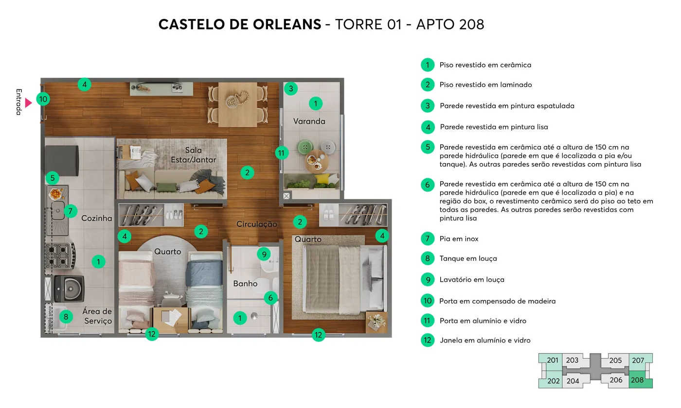 Planta do apartamento 208, Torre 01