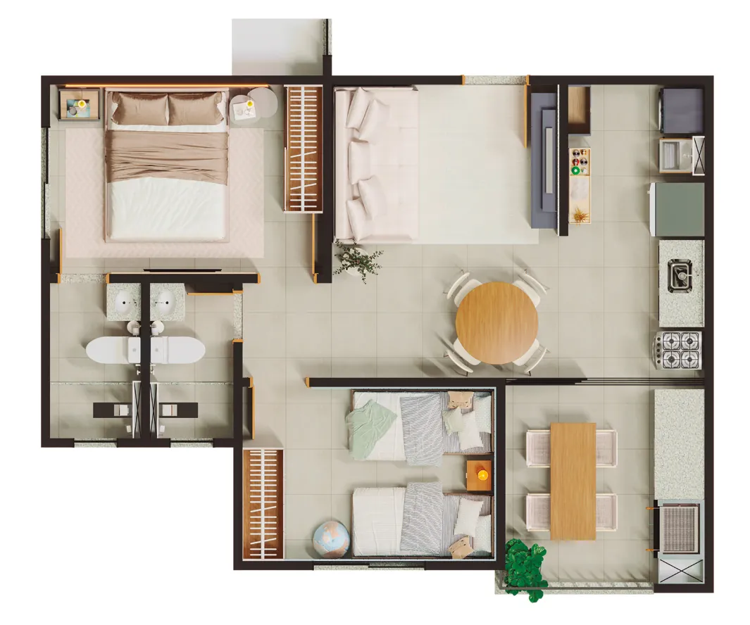 Planta humanizada do apartamento tipo