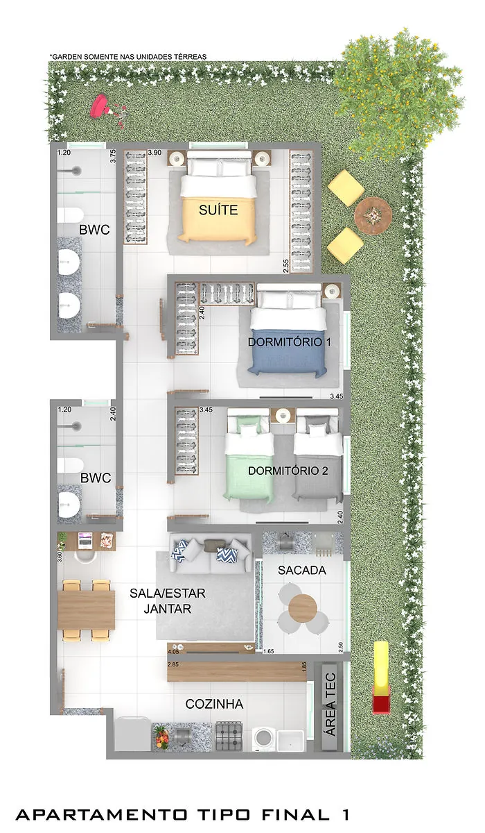 Planta do apartamento de 2 dormitórios