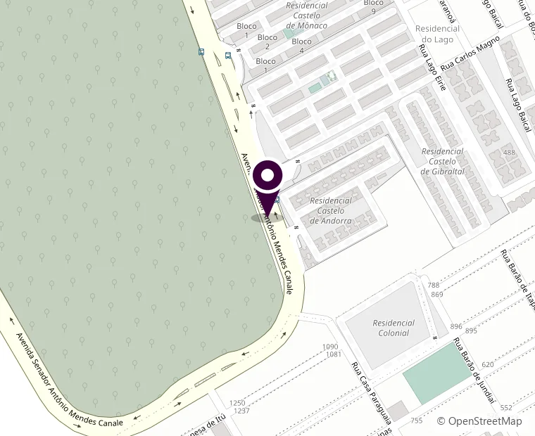 Mapa com a localização do Castelo de Algarve na Av. Senador Antônio Mendes Canale — Pioneiros, em Campo Grande MS