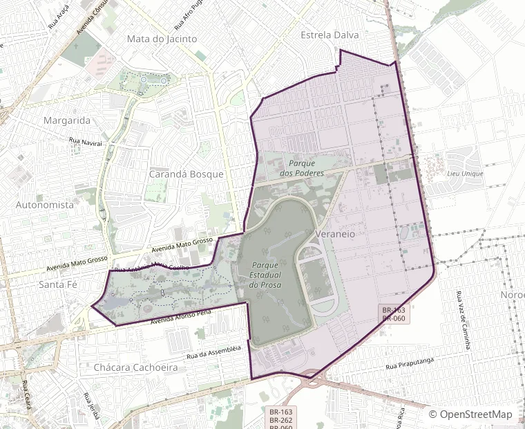 Mapa da região do bairro Jardim Veraneio, em Campo Grande MS, onde fica o Park Design